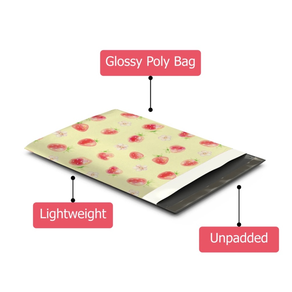 NEW!🍓20 Watercolor Yellow Strawberry Poly Mailers 10 x 13 inch - Picture 4 of 5